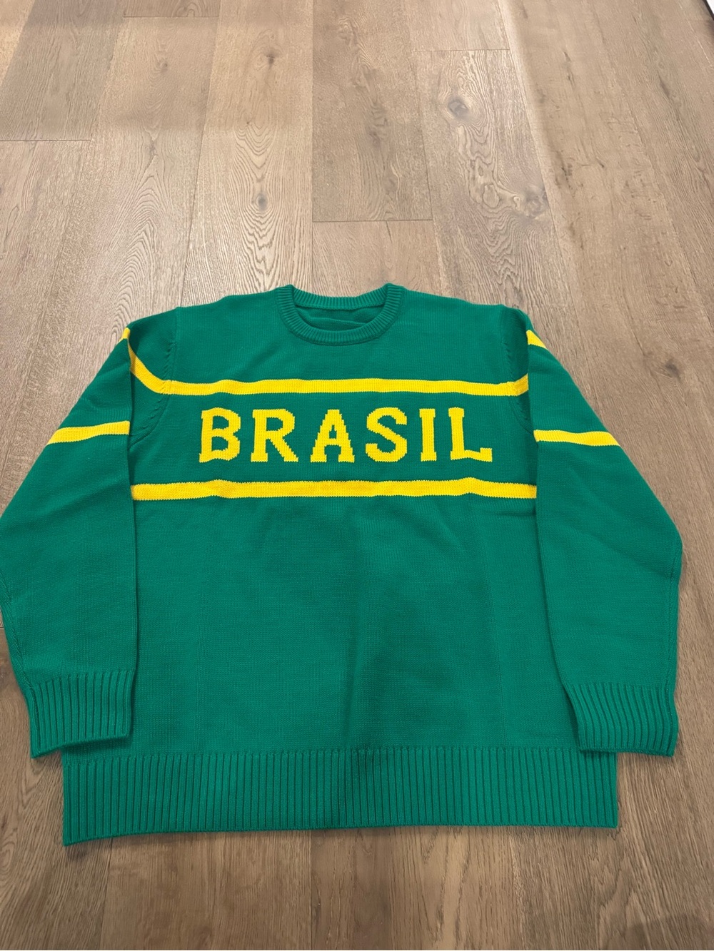 Brazil Green Crewneck Sweater with Yellow Lettering